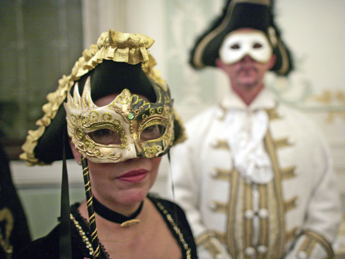 Silver & peach colored Venetian masquerade mask