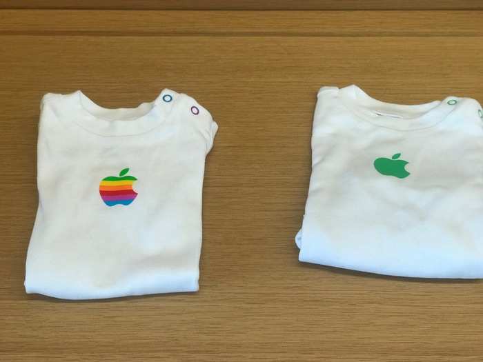 Perhaps the cutest items on display there are these onesies with an Apple logo.