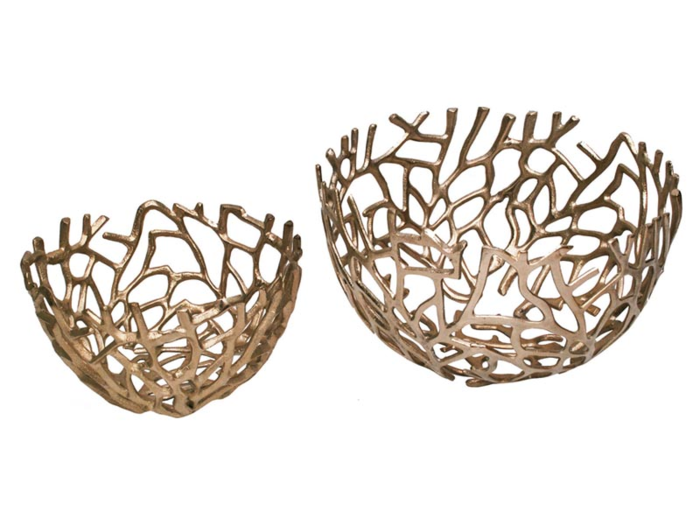 A pair of intricate metallic nesting bowls