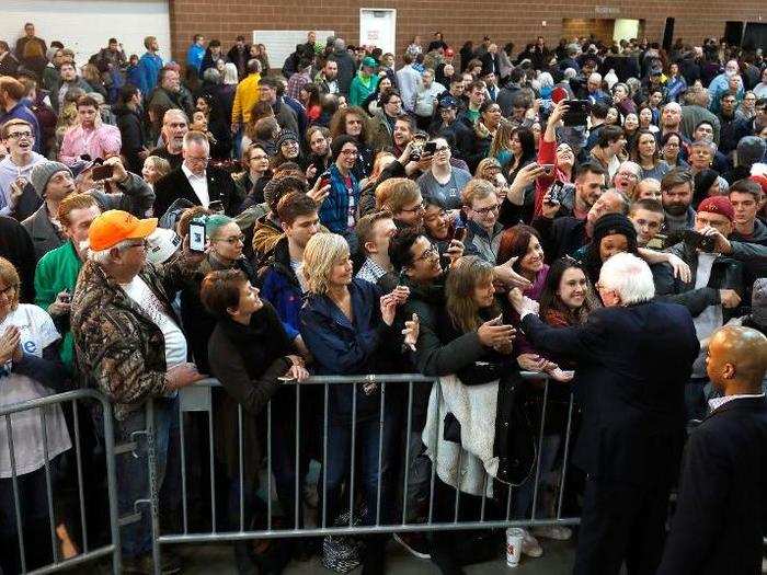 After Sanders finished his speech, he went down to greet and speak with people in the crowd. The senator took selfies with and hugged some of the attendees.