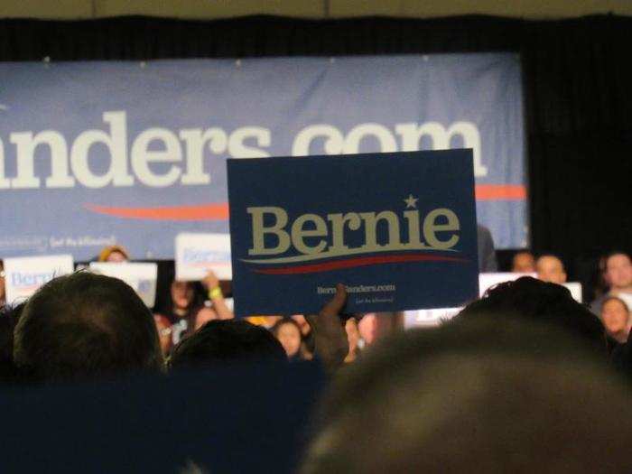 After Sanders wrapped up his speech in Iowa City, he walked off the stage and took selfies with attendees. Meanwhile, people in the crowd shouted,"We love you, Bernie."