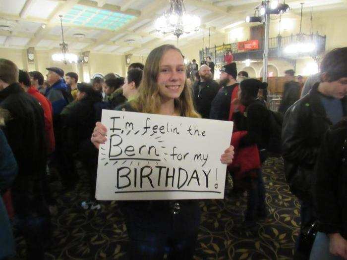 Freya Buhr, 19, of Clermont, Iowa, is such a big fan of Sanders she attended his rally on her birthday. Buhr told INSIDER she supports Sanders because he