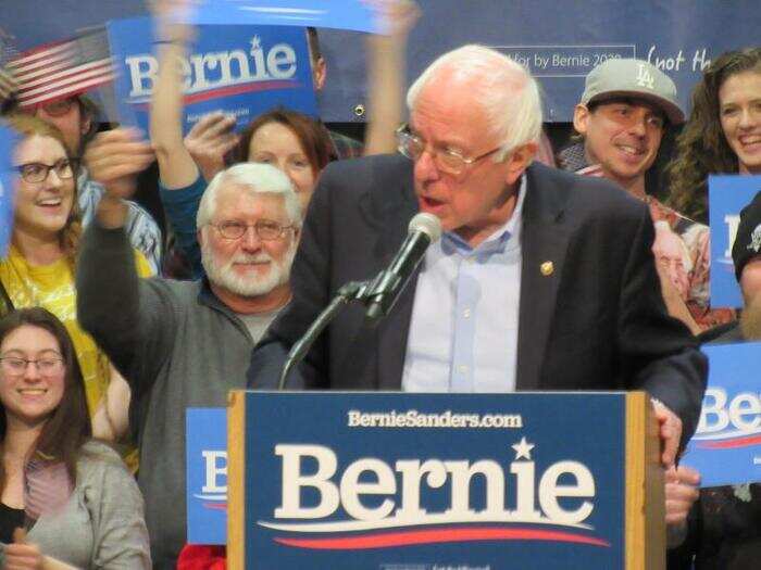 The room was fairly sleepy until Sanders took the stage, and then the crowd exploded as he asked, "Are you ready for a political revolution?"