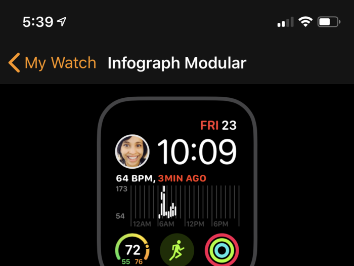 I made three watch faces I particularly like: My "work" watch face shows the time, date, weather, and my current heart rate. It also has shortcuts to start a workout, see my activity levels for the day, and a single button to contact with my wife via Messages or FaceTime.