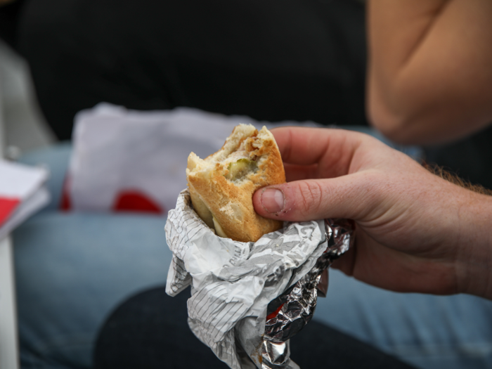 The mini sandwiches, dressed with pickles, are one of KFC