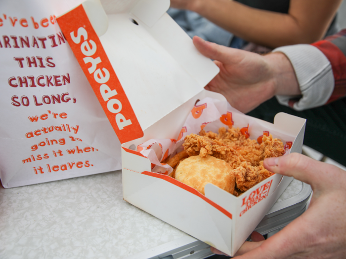 For Popeyes, we went with its spicy chicken tenders, a crowd favorite.