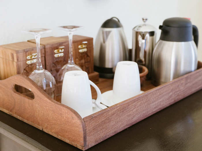 Each room comes with fresh coffee — Tanzania is well known for its excellent coffee beans — as well as teas, and fresh juices and fruits brought each morning.