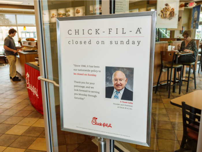 The Cathy family is known for their Southern Baptist values — Chick-fil-A is famously closed on Sundays, restaurant openings often include prayer, and employees are advised "to base your business in biblical principles."