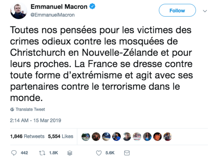 President Emmanuel Macron said "France stands against all forms of extremism."