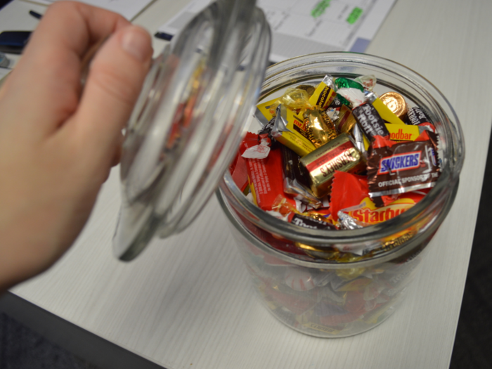 King keeps a candy jar on her desk at all times. "While not the best health decision, it does serve as a gathering place," she said.