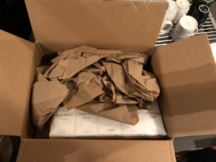 Opened up, it looked like your typical e-commerce fare, with goods in a box made safe with paper packing.