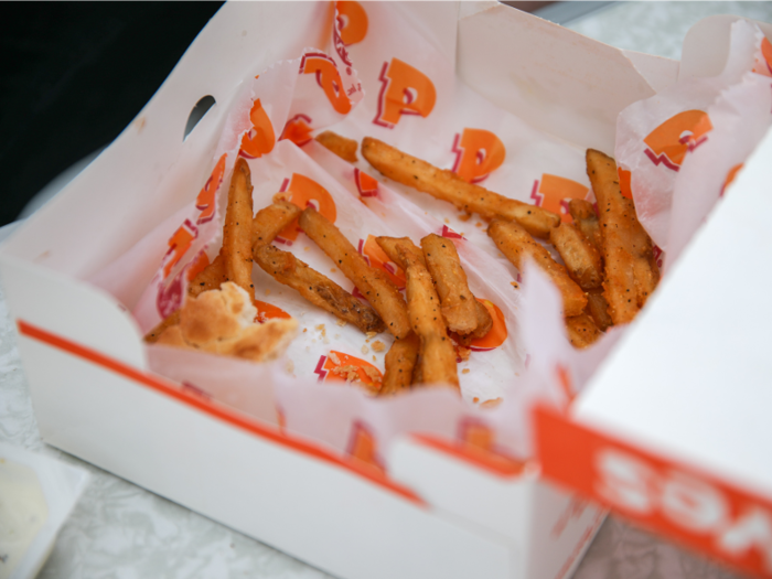 Each fry comes dressed in an even layer of Cajun spice. They