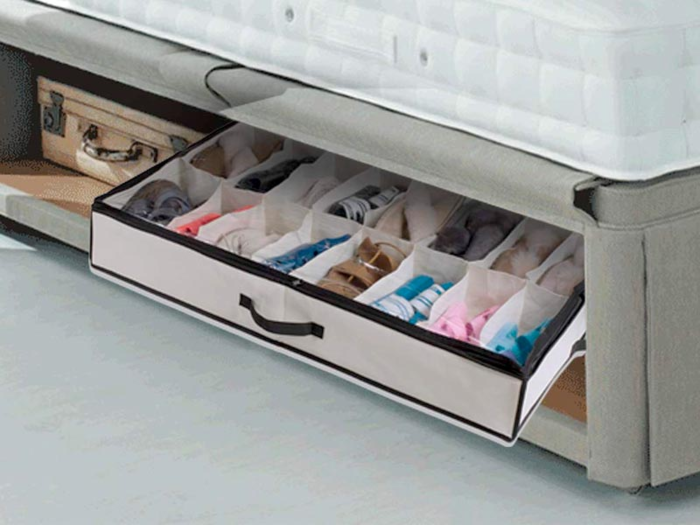 A shoe organizer that slides under your bed