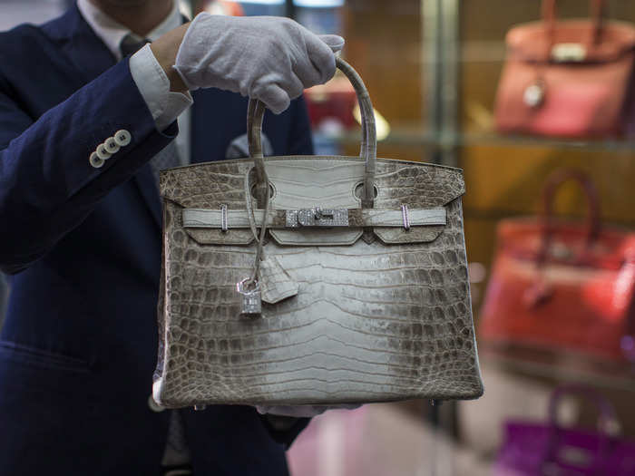 An extremely rare Himalayan Nilo crocodile Birkin bag sold for $185,000 in 2014, becoming the second-most expensive bag to sell at auction. (The first? Also a Birkin.) The handbag has 242 diamonds with a total of 9.84 carats with white gold.