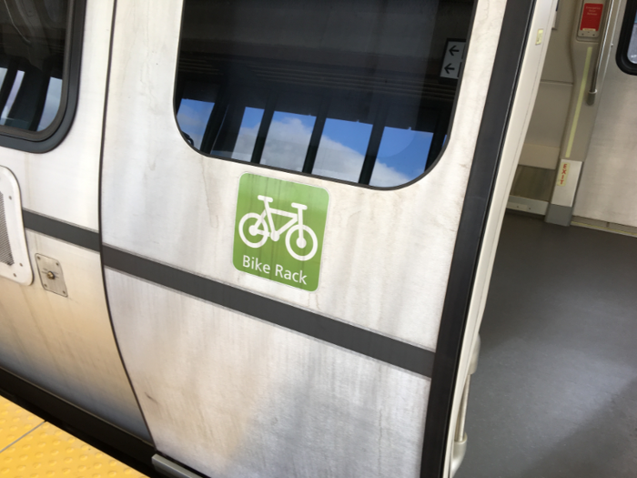 With the new fleet, BART has fully embraced bike-to-transit riders. The cars have a bike insignia on one of the three doors, showing bike riders where to board.