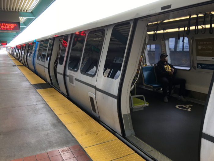 The new cars have three doors per car instead of two to speed loading and unloading and move the trains along more quickly. The red lights above the doors on the new cars are a nice touch, too.