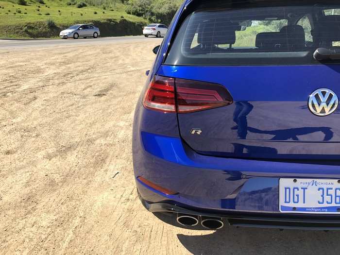 The dual exhaust pipes and the modest "R" are among the few indications that this Golf has a bit more oomph under the hood.