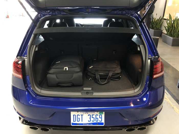 The Golf R has about 23 cubic feet without the rear seats dropped. With the rears down, that capacity more than doubles. Such is life with a hatchback! You have ample space for stuff.