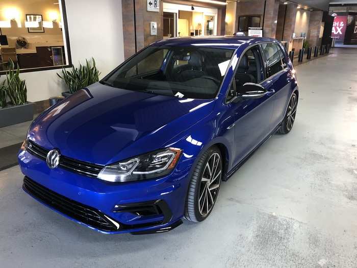 The car was sharp with a "Lapiz Blue Metallic" exterior and a "Titan Black" leather interior. For s sporty car, the Golf R in this tailoring was downright conservative.