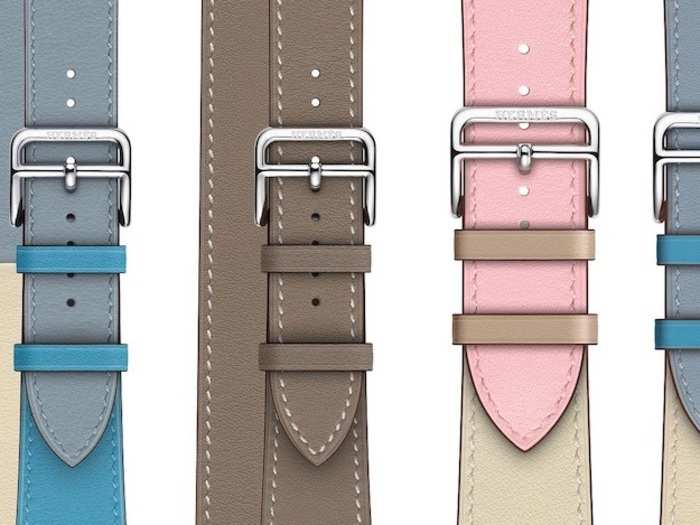 Apple released new colors for its Hermès watch bands as well, in both single and double tour options, which cost anywhere from $339 to $539 apiece. The new options include "Rose Sakura/Craie/Argile," "Bleu Lin/Craei/Bleu Du Nord," and "Etoupe."