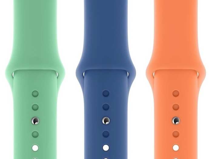 Apple is making many of these spring colors into Apple Watch bands. The Sport Band will now be available in "Spearmint," "Delft Blue," and "Papaya."