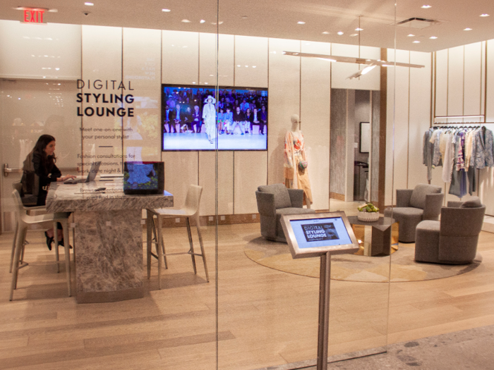 Neiman Marcus added online personal stylists to its websites in 2018, and on the top floor of the Hudson Yards store you can find a Digital Styling Lounge, where shoppers can meet their digital stylists from the website in person.