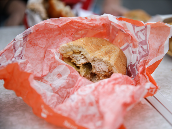 The sandwich shines purely thanks to the sublimely crispy fried chicken.