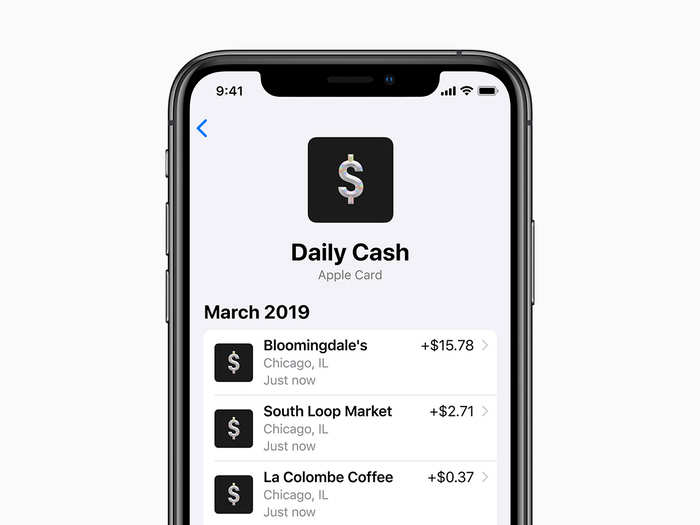 Apple Card offers cash back in the form of "Daily Cash." Users will get 2% cash back for using Apple Card on Apple Pay, and 3% cash back on purchases made with Apple, like Apple Store purchases or a purchase from the App Store.