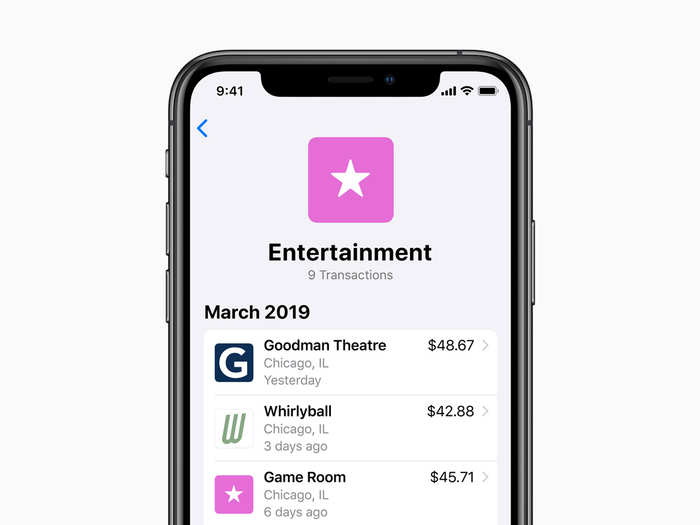 Inside the Wallet app, users will be able to easily track their spending. Apple will organize spending by category, like "Food and Drinks," "Shopping and Entertainment," etc.