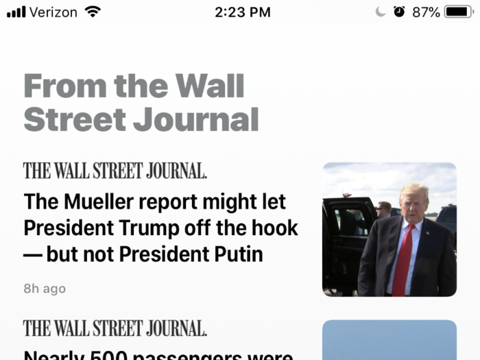 On the News Plus home screen, Apple also touts its major news partners, including The Wall Street Journal.