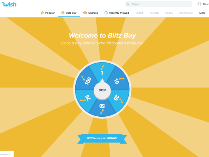 I also decided to check out the other tabs on the site. One was "Blitz Buy," where I could spin a wheel to see an assortment of extra discounted items.