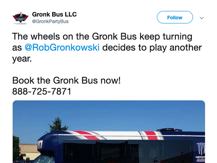 The Gronk Bus is now a party bus available for rent in Foxborough.