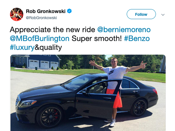 As of 2015, Gronkowski was driving a Mercedes.