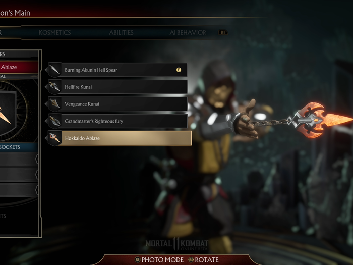 The customization is detailed enough to include a personal item for each character, like Scorpion