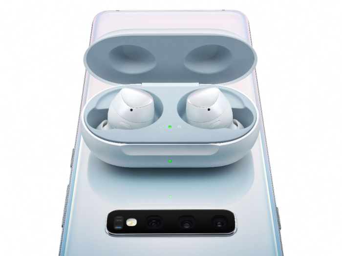 Similarly, the Galaxy Buds have the best of both worlds: The case can be plugged in using a USB-C cord, and is also compatible with wireless charging. A neat bonus: You can actually charge the Galaxy Buds case from the back of a Samsung Galaxy S10, as pictured here.