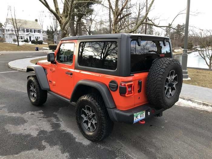The Wrangler is unmistakable from every angle. The shell over the rear seats and cargo area is removable, revealing the roll-bars. As this was a winter test, I didn