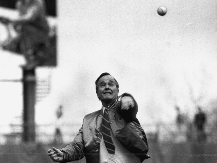 George H.W. Bush, a lifelong lover of the sport, threw out many first pitches during his political career. Here he is in 1988 at the New York Mets opening day.