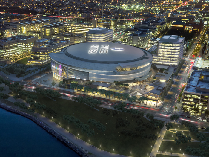 The back of the arena faces San Francisco Bay. The building prompted the development a 5.5 acre park, which Warriors president Rick Welts says is the biggest new park to be built in San Francisco in decades.