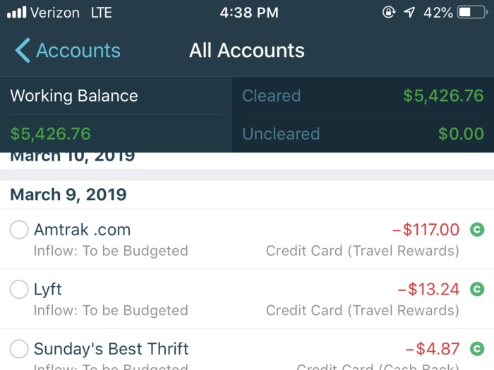 Once I assigned a job for every single one of my dollars, I began to import my expenses from my linked accounts. This step of the process is where the value of the YNAB became most apparent.