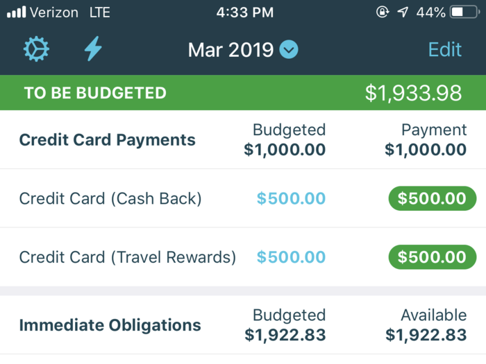 YNAB breaks down expense categories into six major groups: 1) Credit Card Payments, 2) Immediate Obligations (such as utility bills and groceries), 3) True Expenses, 4) Debt Payments, 5) Quality of Life Goals, and 6) Just For Fun.