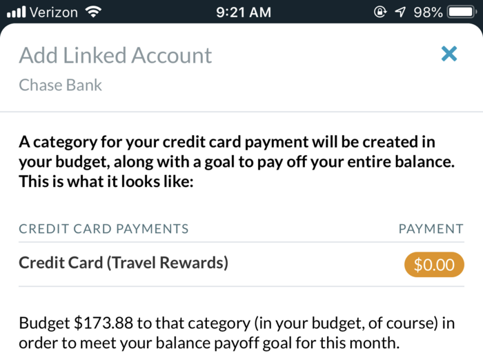 Once I made my choice, the app reminded me to manually record $173.88 in the corresponding 