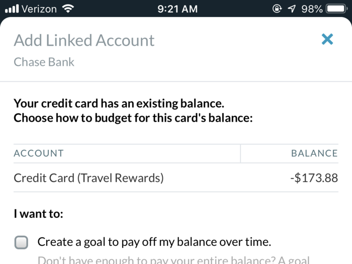When I linked my credit card, I received an alert saying I am currently carrying a balance of $173.88 on my card.