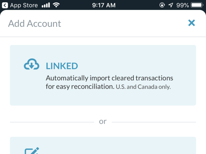 After confirming the start of my free trial, the first thing that the app asked me to do was pick whether I wanted my YNAB account linked or unlinked.