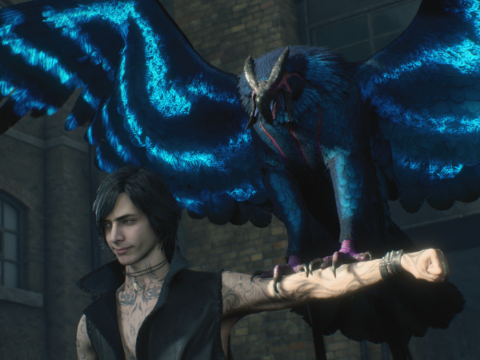 V is the second new playable character in "Devil May Cry V" and a new addition to the series. He controls three demonic pets to fight from long range, but is totally vulnerable to enemy attacks.