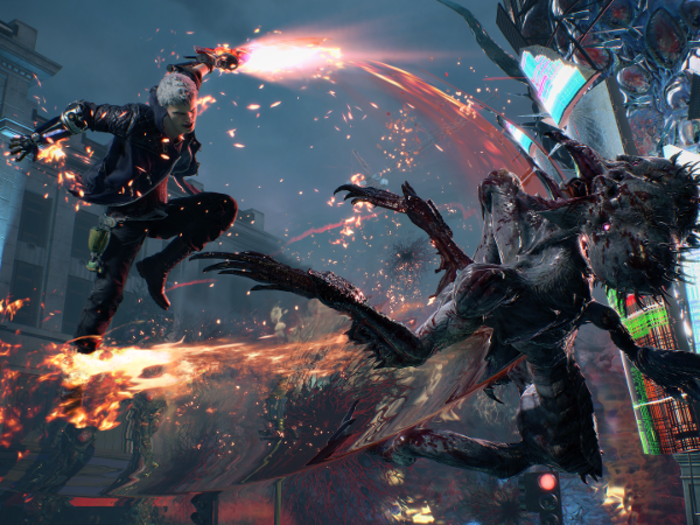 Nero and the other demon hunters in Devil May Cry battle against hordes of enemies using a wide variety of stylish moves.