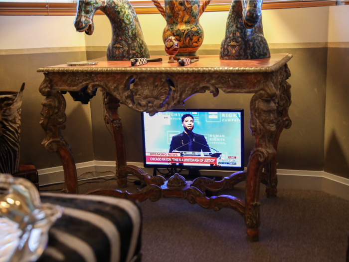 The only reminder of the modern world is a 22-inch flat screen TV, strategically placed underneath an antique table so as not to distract from the rest of the room, that he bought off Amazon for $180. He said he likes to watch "Law & Order."