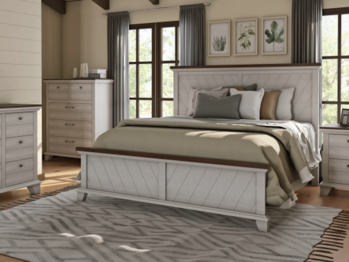 This bedroom set with a rustic vibe