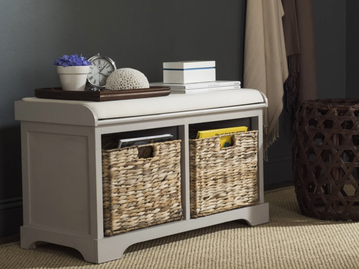 A nifty wicker storage bench