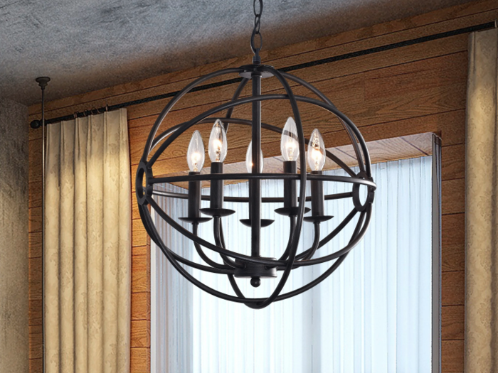 A rustic globe chandelier