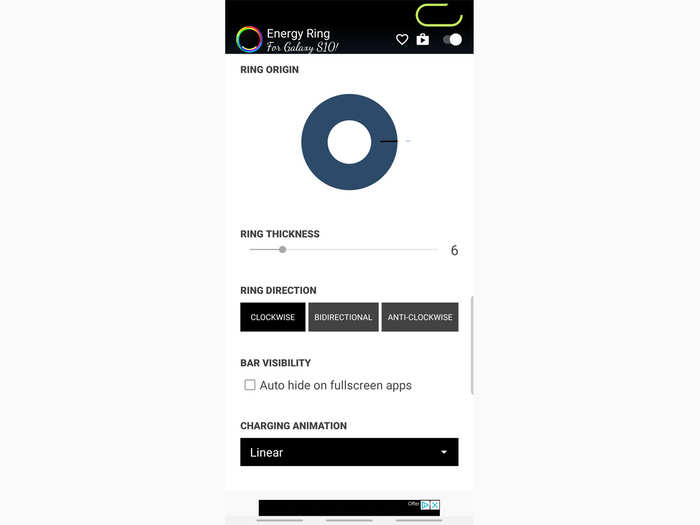 You can adjust the thickness of the ring, which direction it moves, and the colors that represent a range of remaining battery life.